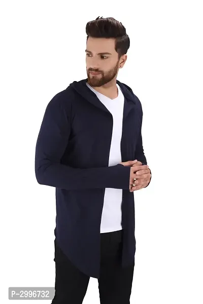 Men's Navy Blue Cotton Blend Solid Long Sleeves Cardigan-thumb2