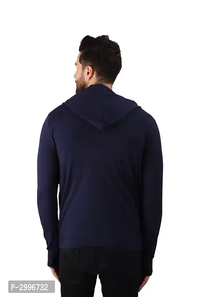 Men's Navy Blue Cotton Blend Solid Long Sleeves Cardigan-thumb3