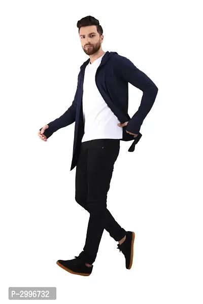 Men's Navy Blue Cotton Blend Solid Long Sleeves Cardigan-thumb4
