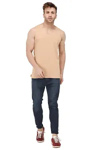 Men's Beige Cotton Blend Solid Slim Fit Activewear Vest-thumb1