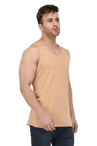Men's Beige Cotton Blend Solid Slim Fit Activewear Vest-thumb3
