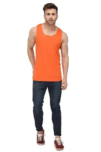 Men's Orange Cotton Blend Solid Slim Fit Activewear Vest-thumb1