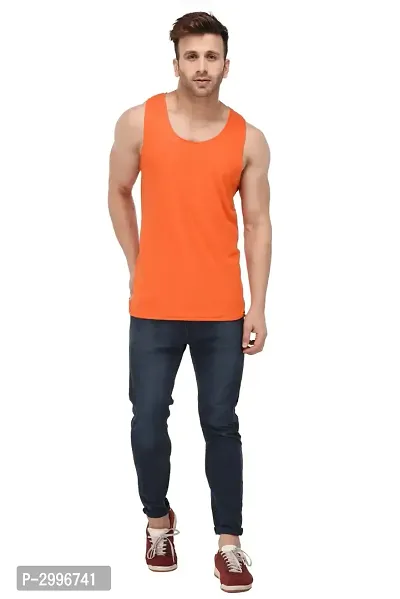 Men's Orange Cotton Blend Solid Slim Fit Activewear Vest-thumb2