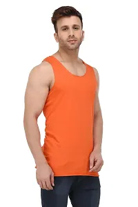 Men's Orange Cotton Blend Solid Slim Fit Activewear Vest-thumb2