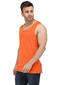 Men's Orange Cotton Blend Solid Slim Fit Activewear Vest-thumb3