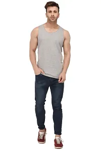Men's Grey Cotton Blend Solid Slim Fit Activewear Vest-thumb1