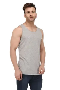 Men's Grey Cotton Blend Solid Slim Fit Activewear Vest-thumb2