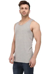 Men's Grey Cotton Blend Solid Slim Fit Activewear Vest-thumb3