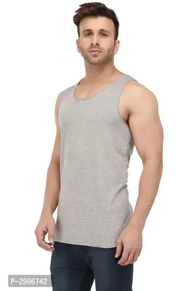 Men's Grey Cotton Blend Solid Slim Fit Activewear Vest-thumb4