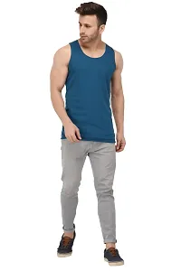 Men's Blue Cotton Blend Solid Slim Fit Activewear Vest-thumb1