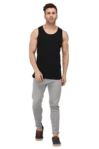Men's Black Cotton Blend Solid Slim Fit Activewear Vest-thumb1