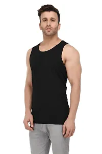 Men's Black Cotton Blend Solid Slim Fit Activewear Vest-thumb3