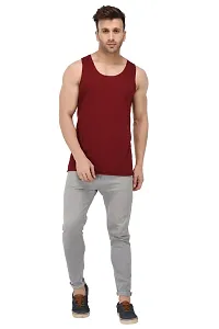 Men's Maroon Cotton Blend Solid Slim Fit Activewear Vest-thumb1