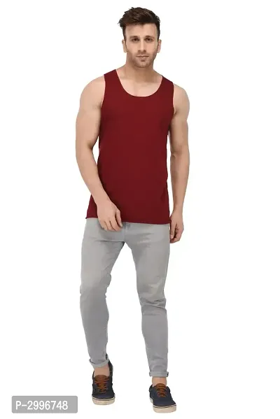 Men's Maroon Cotton Blend Solid Slim Fit Activewear Vest-thumb2