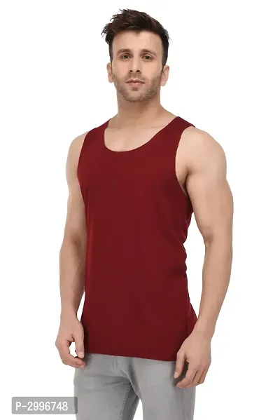 Men's Maroon Cotton Blend Solid Slim Fit Activewear Vest-thumb3