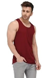 Men's Maroon Cotton Blend Solid Slim Fit Activewear Vest-thumb3