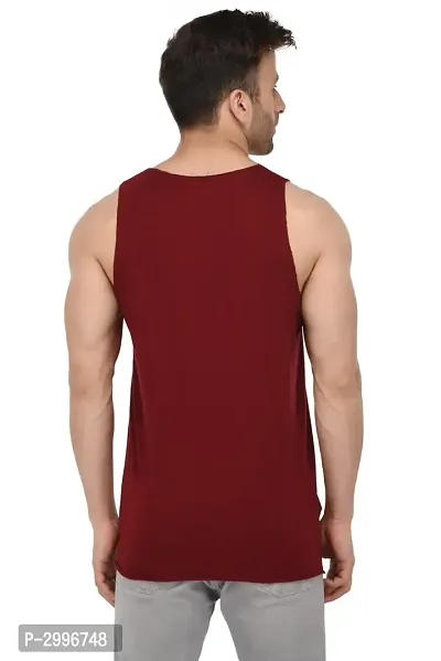 Men's Maroon Cotton Blend Solid Slim Fit Activewear Vest-thumb5