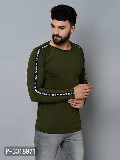 Men's Green Cotton Self Pattern Round Neck Tees-thumb2