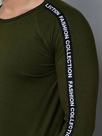 Men's Green Cotton Self Pattern Round Neck Tees-thumb2