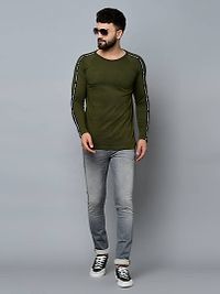 Men's Green Cotton Self Pattern Round Neck Tees-thumb4