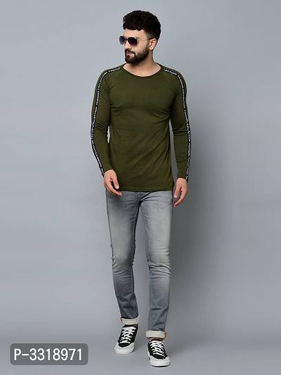 Men's Green Cotton Self Pattern Round Neck Tees-thumb5