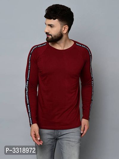 Men's Maroon Cotton Self Pattern Round Neck Tees