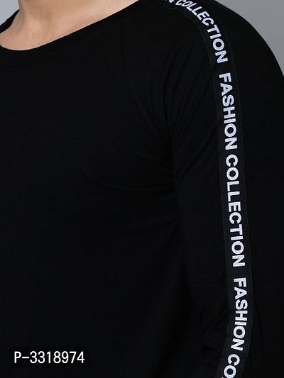 Men's Black Cotton Blend Self Pattern Round Neck Tees-thumb3