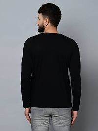 Men's Black Cotton Blend Self Pattern Round Neck Tees-thumb3