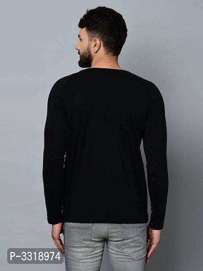 Men's Black Cotton Blend Self Pattern Round Neck Tees-thumb4