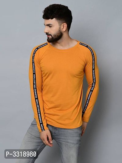 Men's Yellow Cotton Self Pattern Round Neck Tees-thumb0