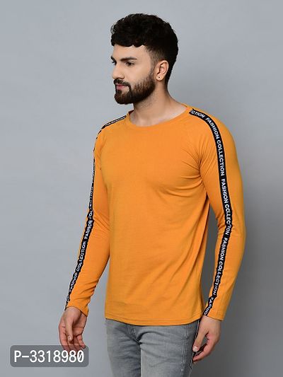 Men's Yellow Cotton Self Pattern Round Neck Tees-thumb2