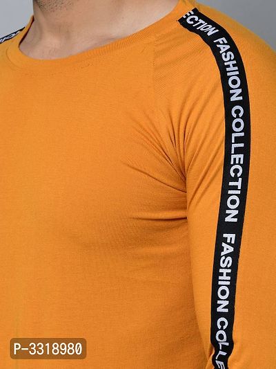 Men's Yellow Cotton Self Pattern Round Neck Tees-thumb3