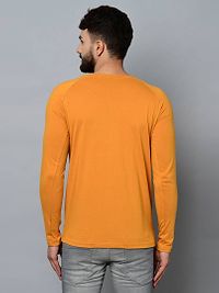 Men's Yellow Cotton Self Pattern Round Neck Tees-thumb3