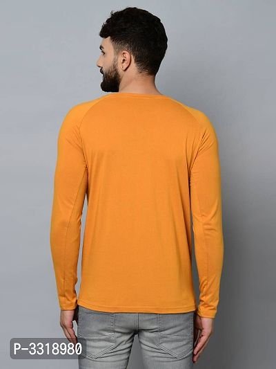 Men's Yellow Cotton Self Pattern Round Neck Tees-thumb4