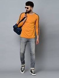 Men's Yellow Cotton Self Pattern Round Neck Tees-thumb4