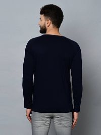 Men's Navy Blue Cotton Self Pattern Round Neck Tees-thumb3