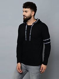 Men's Black Cotton Blend Self Pattern Hooded Tees-thumb1