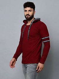 Men's Maroon Cotton Self Pattern Hooded Tees-thumb1