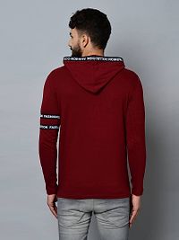 Men's Maroon Cotton Self Pattern Hooded Tees-thumb2