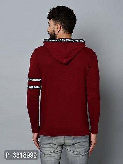 Men's Maroon Cotton Self Pattern Hooded Tees-thumb3