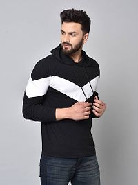 Men's Black Colourblocked Cotton Hooded Tees-thumb1