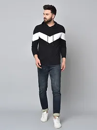 Men's Black Colourblocked Cotton Hooded Tees-thumb3