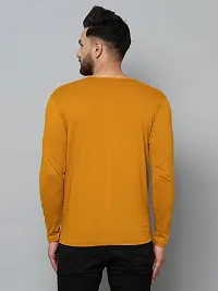 Men's Yellow Cotton Blend Solid Henley Tees-thumb4