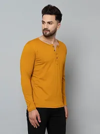 Men's Yellow Cotton Blend Solid Henley Tees-thumb1