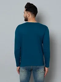 Men's Blue Cotton Blend Solid Henley Tees-thumb4