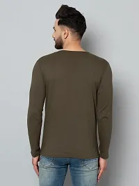 Men's Olive Cotton Blend Solid Henley Tees-thumb4