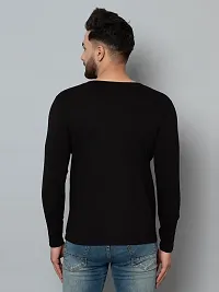 Men's Black Cotton Blend Solid Henley Tees-thumb4