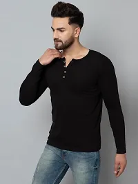 Men's Black Cotton Blend Solid Henley Tees-thumb3