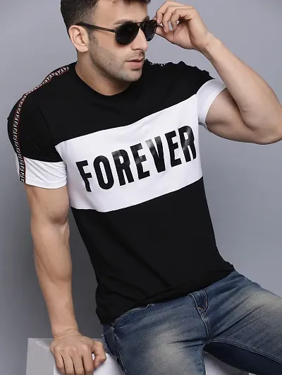 Men's Blend Self Pattern Round Neck Tees