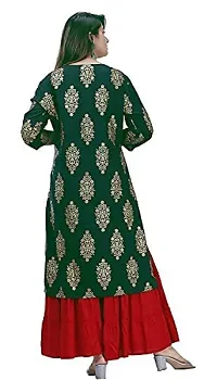 Women Straight Rayon Kurti And Sharara Set/Women A Line Kurti And Palazzo Set. (XX-Large, Green)-thumb2